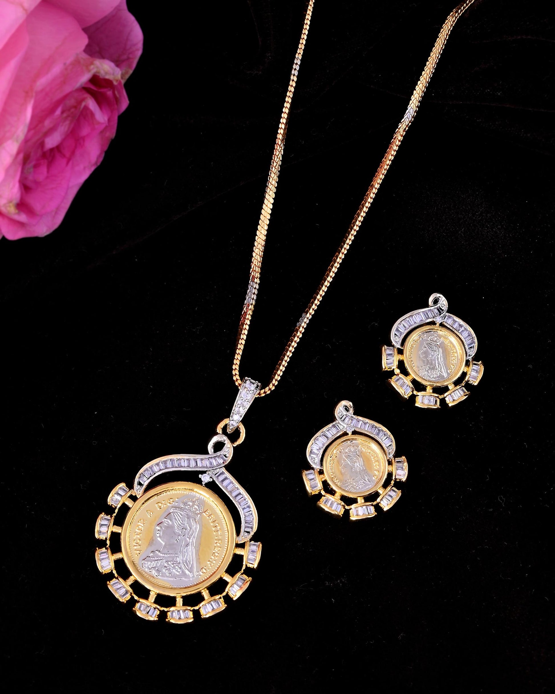 VOJ Dual Toned Ad-Studded Designer Chain Set - Swadesiicart
