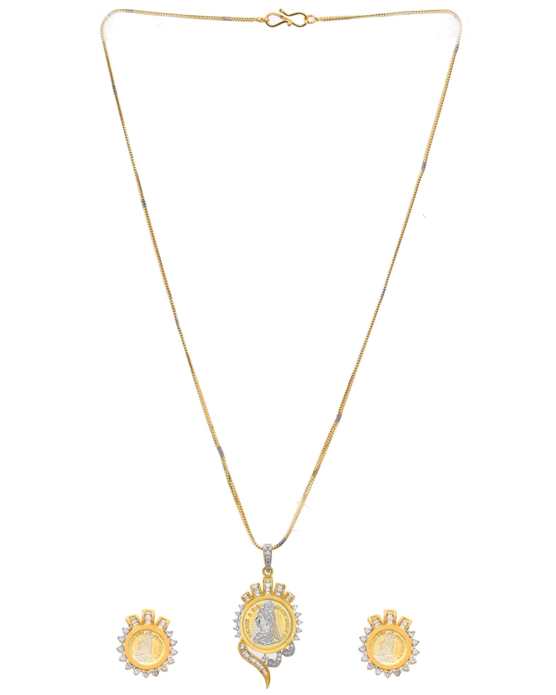 VOJ Dual Toned Ad-Studded Gold-Polished Coin Chain Set - Swadesiicart