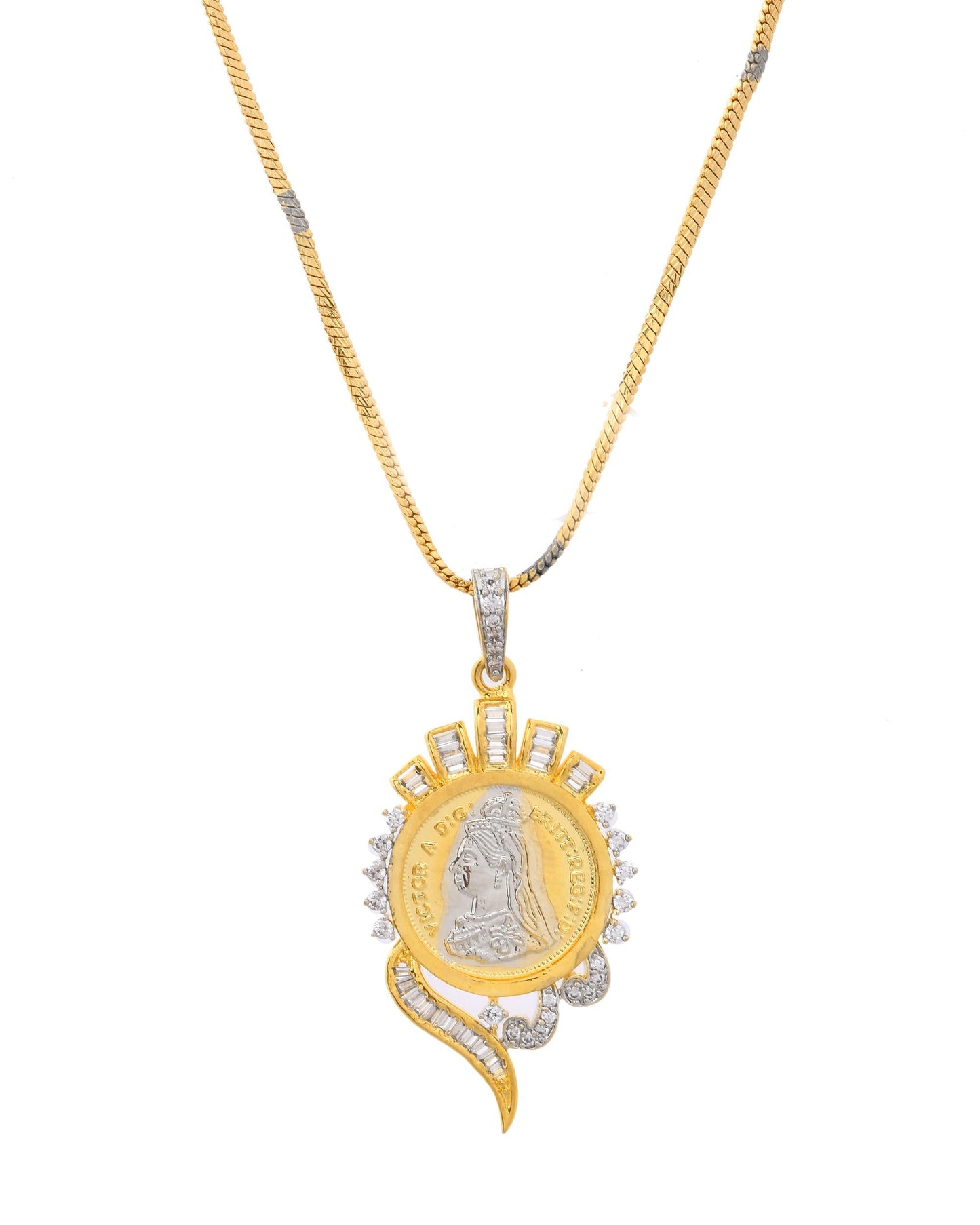 VOJ Dual Toned Ad-Studded Gold-Polished Coin Chain Set - Swadesiicart