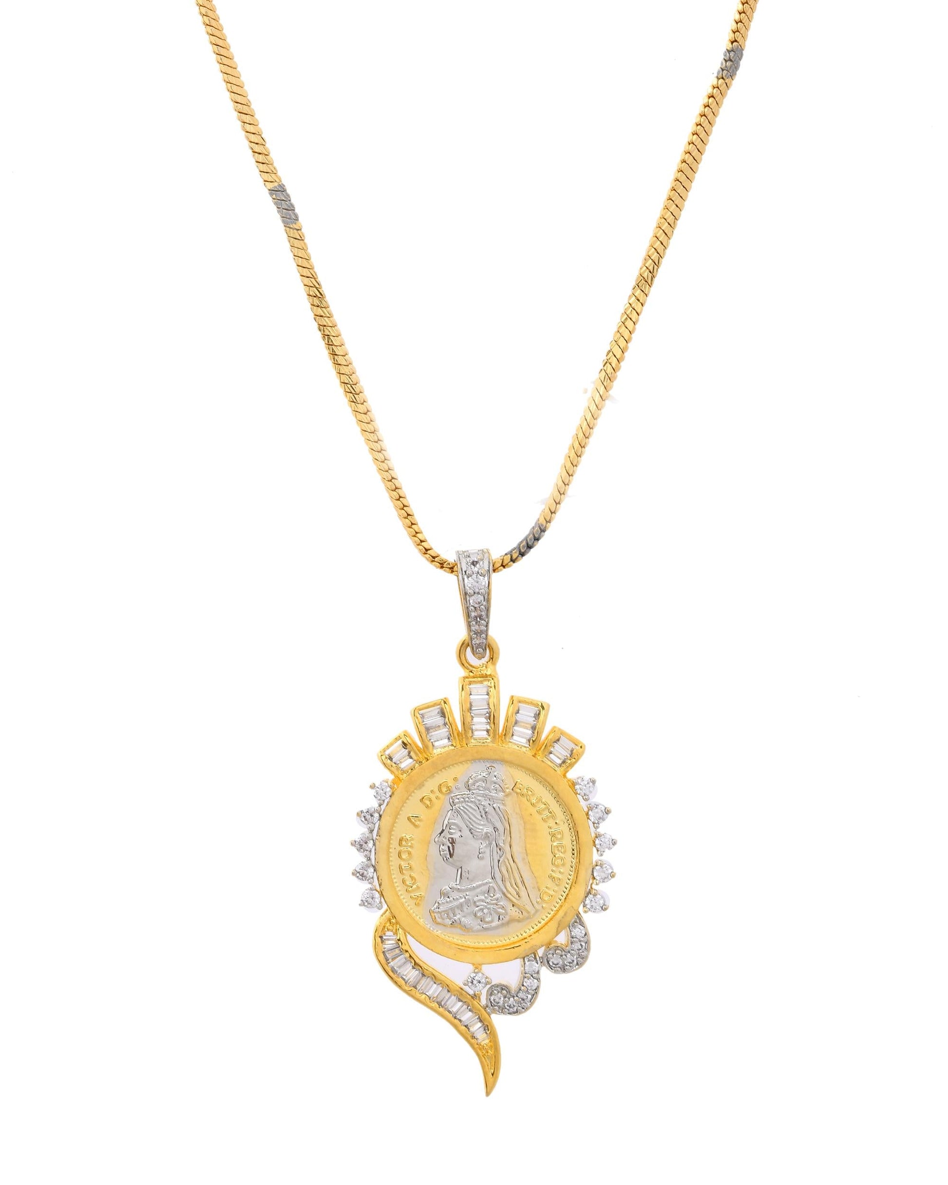 VOJ Dual Toned Ad-Studded Gold-Polished Coin Chain Set - Swadesiicart