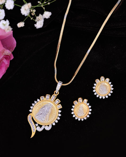 VOJ Dual Toned Ad-Studded Gold-Polished Coin Chain Set - Swadesiicart