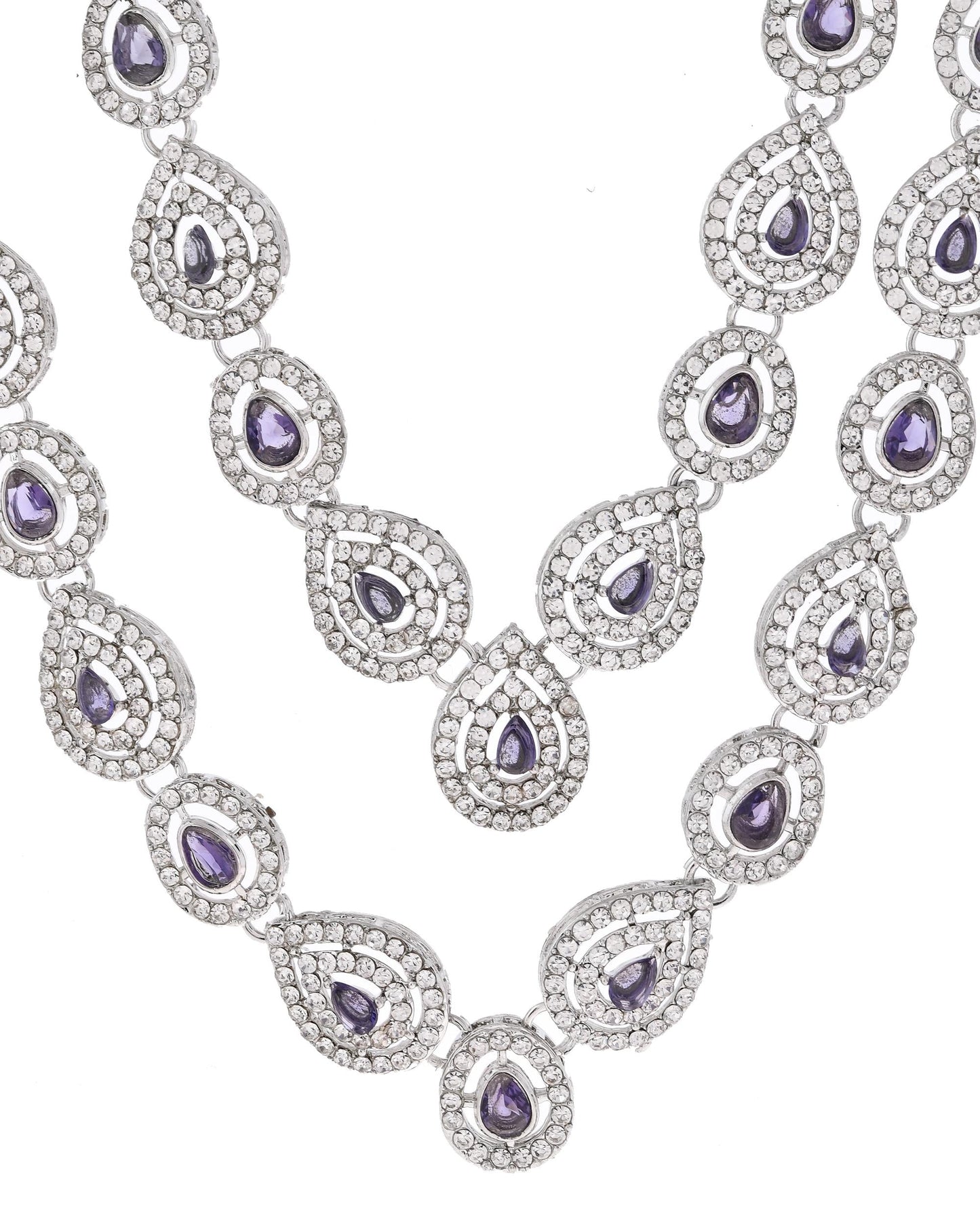 VOJ Silver Plated Stainless Steel American Diamond Studded Jewellery Set - Swadesiicart