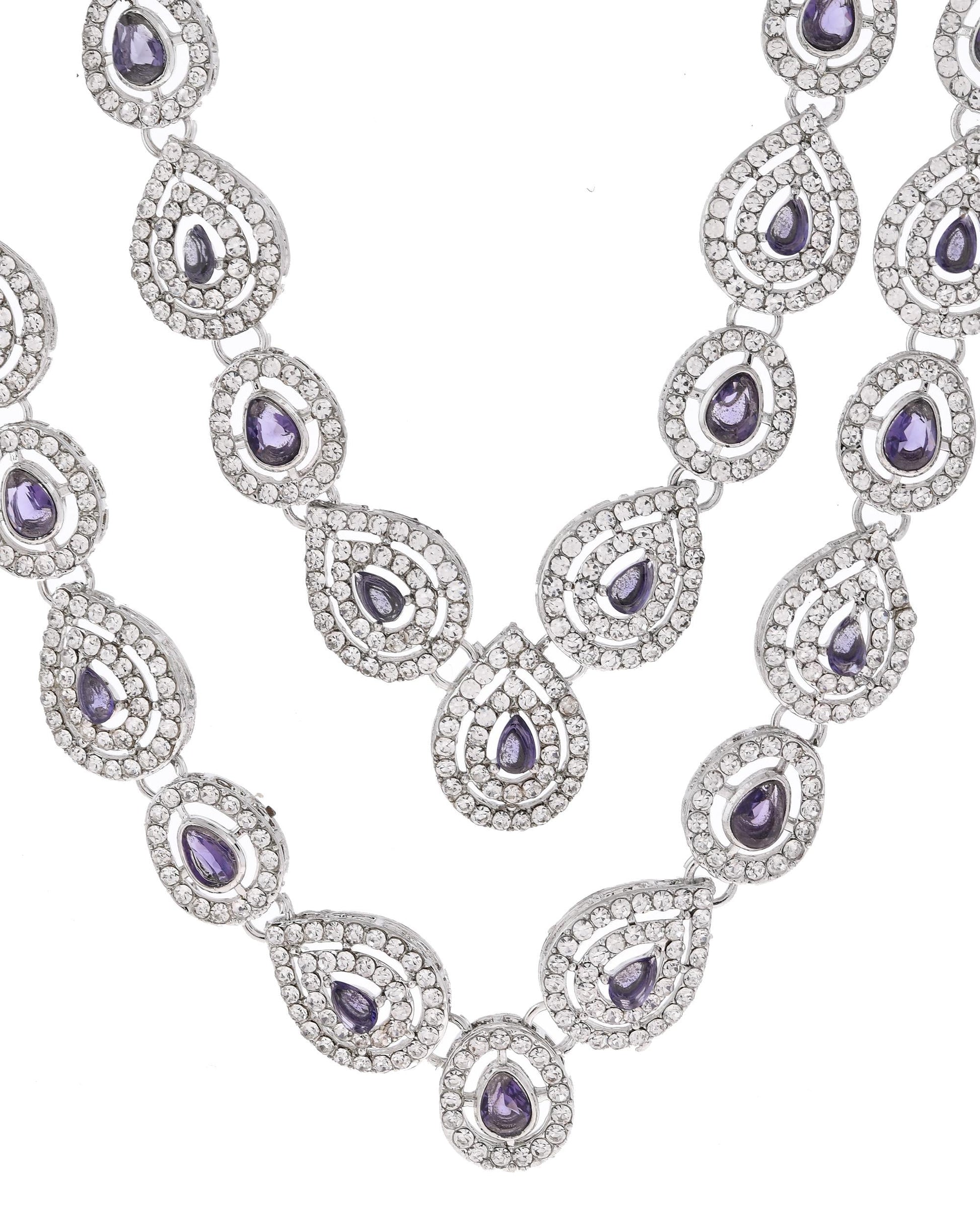 VOJ Silver Plated Stainless Steel American Diamond Studded Jewellery Set - Swadesiicart