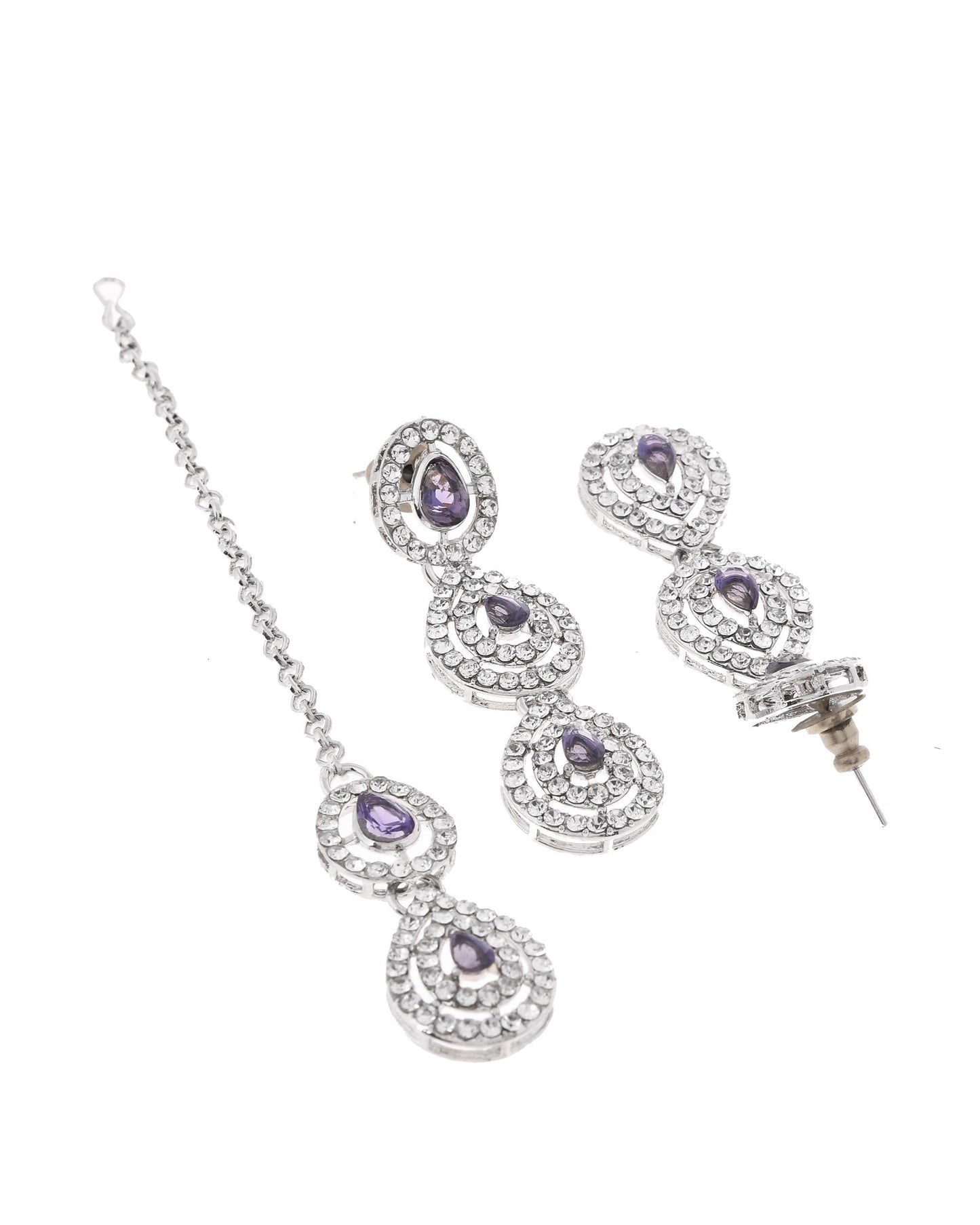 VOJ Silver Plated Stainless Steel American Diamond Studded Jewellery Set - Swadesiicart