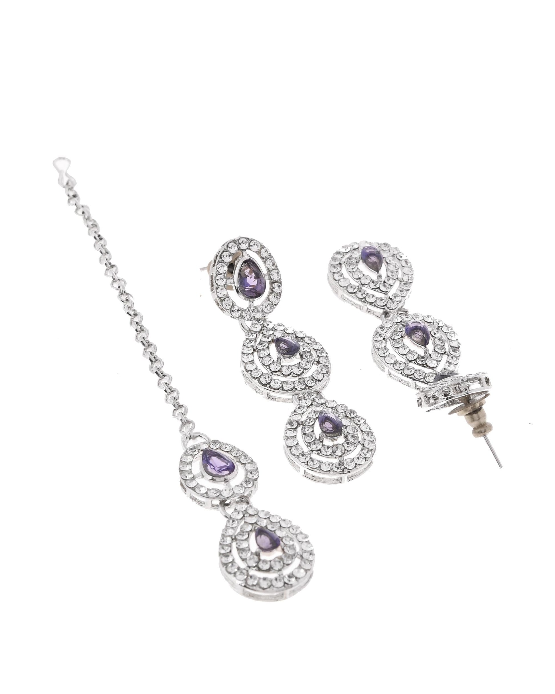 VOJ Silver Plated Stainless Steel American Diamond Studded Jewellery Set - Swadesiicart