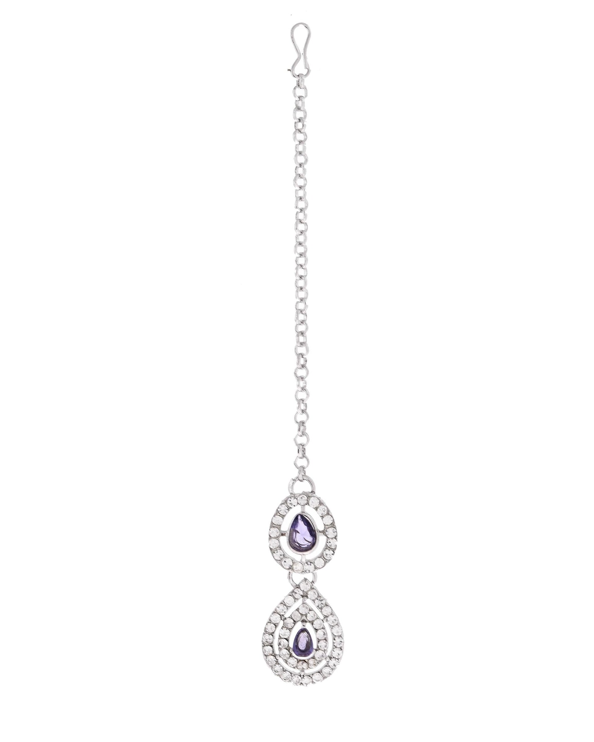 VOJ Silver Plated Stainless Steel American Diamond Studded Jewellery Set - Swadesiicart