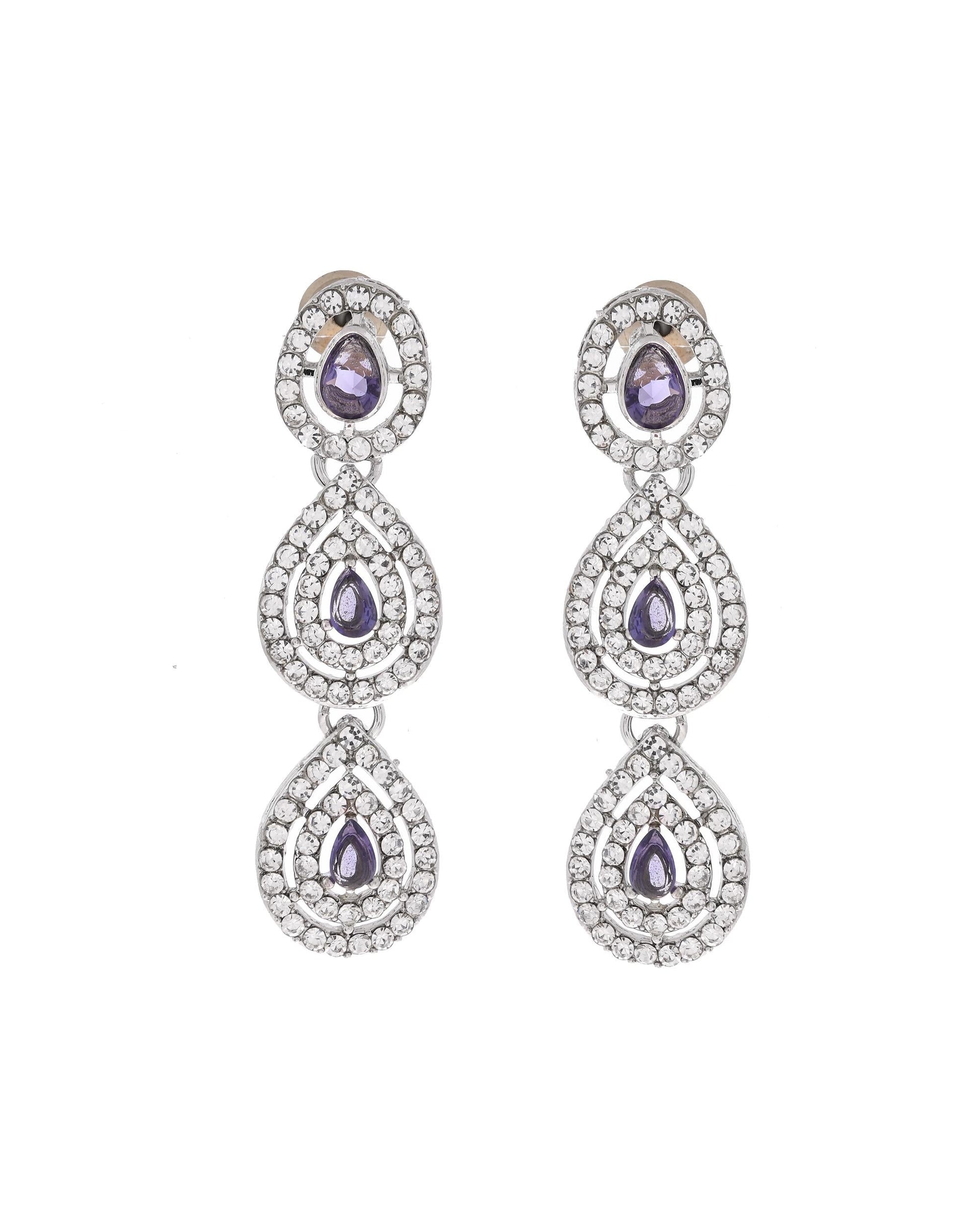 VOJ Silver Plated Stainless Steel American Diamond Studded Jewellery Set - Swadesiicart