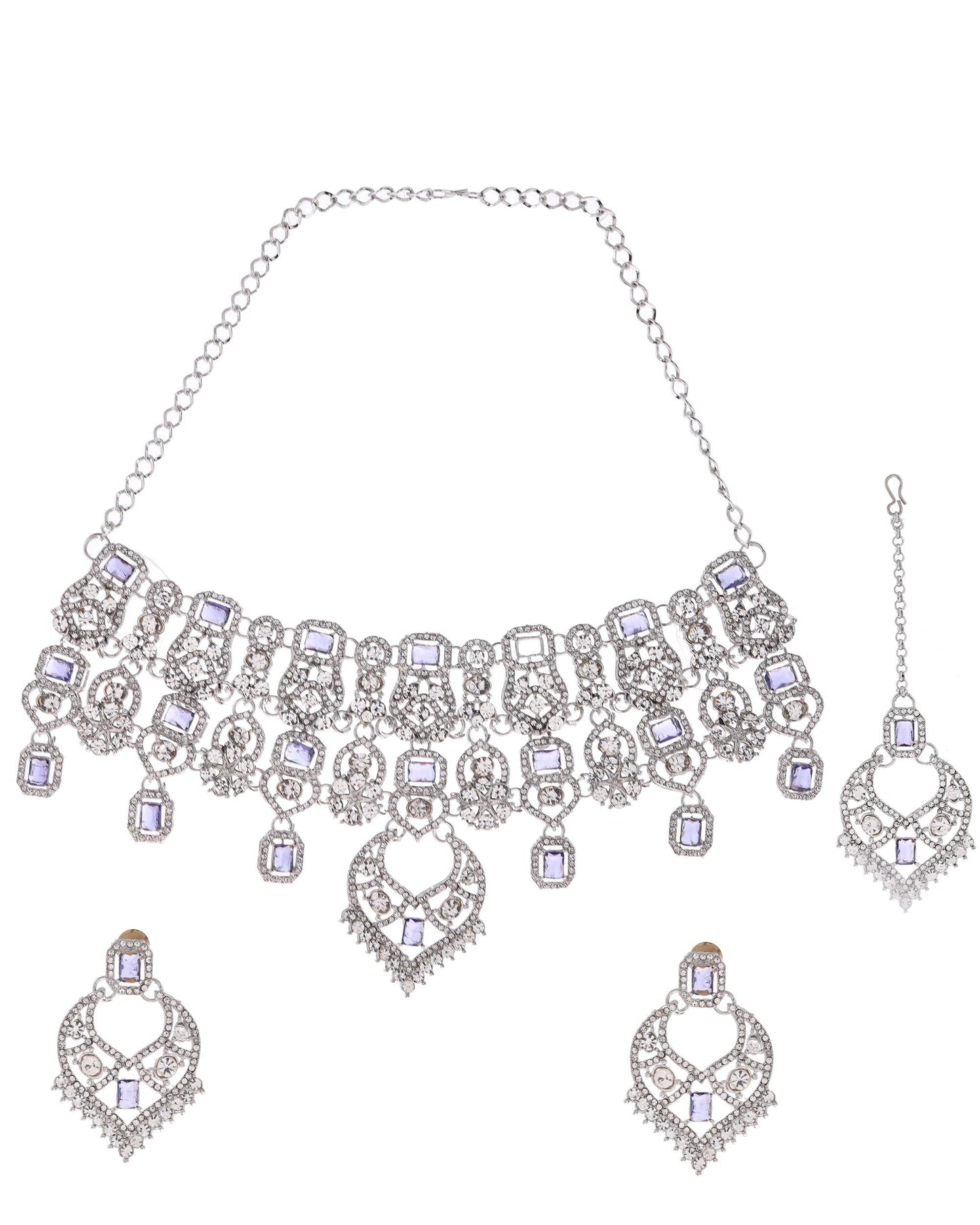 VOJ Silver-Plated American Diamond-Studded Jewellery Set - Swadesiicart