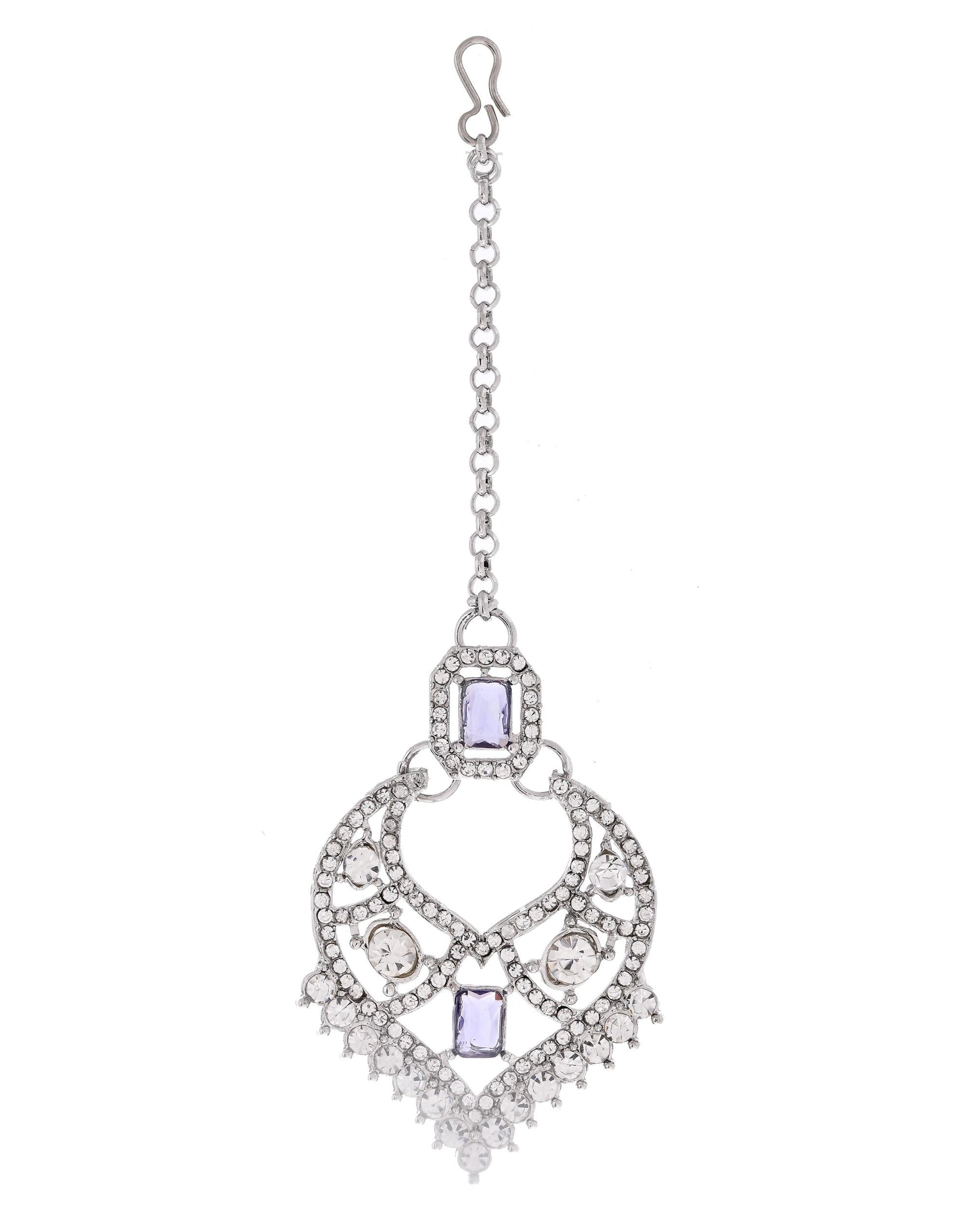 VOJ Silver-Plated American Diamond-Studded Jewellery Set - Swadesiicart
