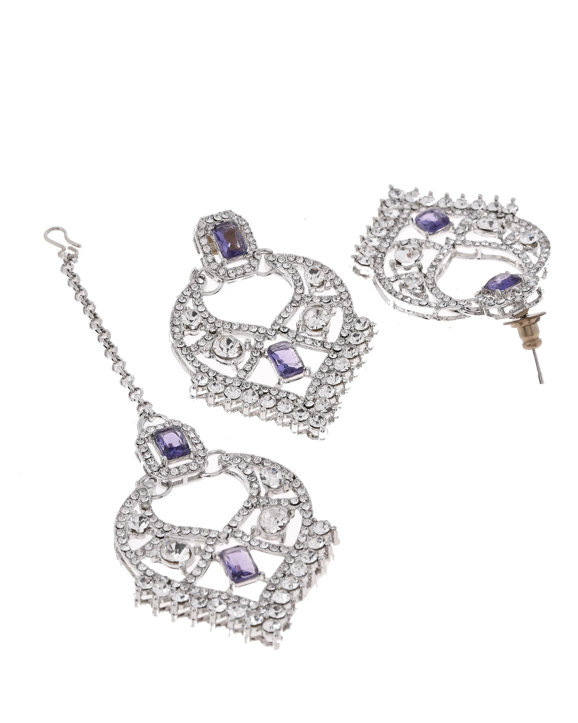 VOJ Silver-Plated American Diamond-Studded Jewellery Set - Swadesiicart