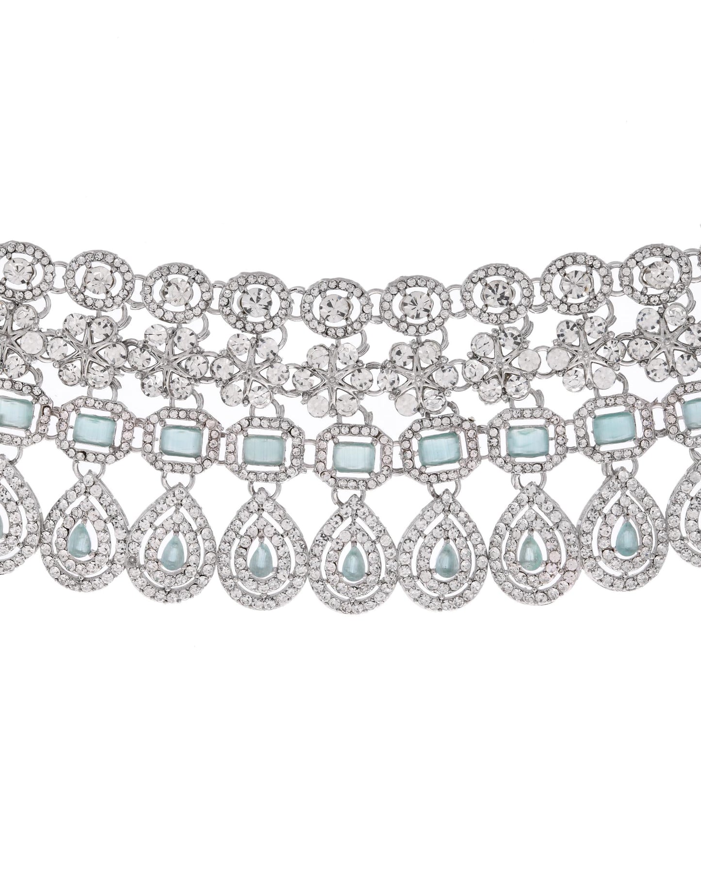 VOJ Silver-Plated American Diamond Studded Jewellery Set - Swadesiicart