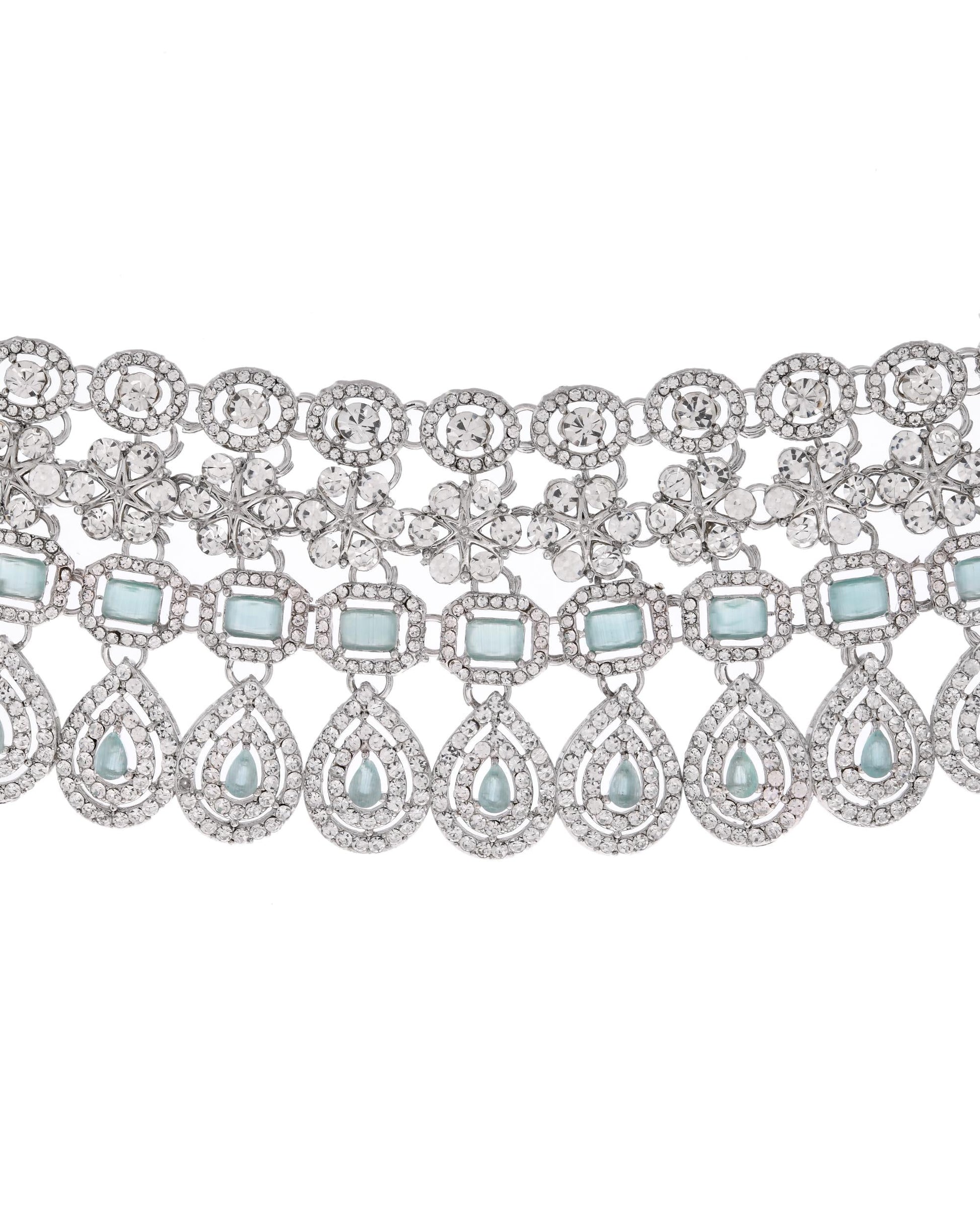 VOJ Silver-Plated American Diamond Studded Jewellery Set - Swadesiicart