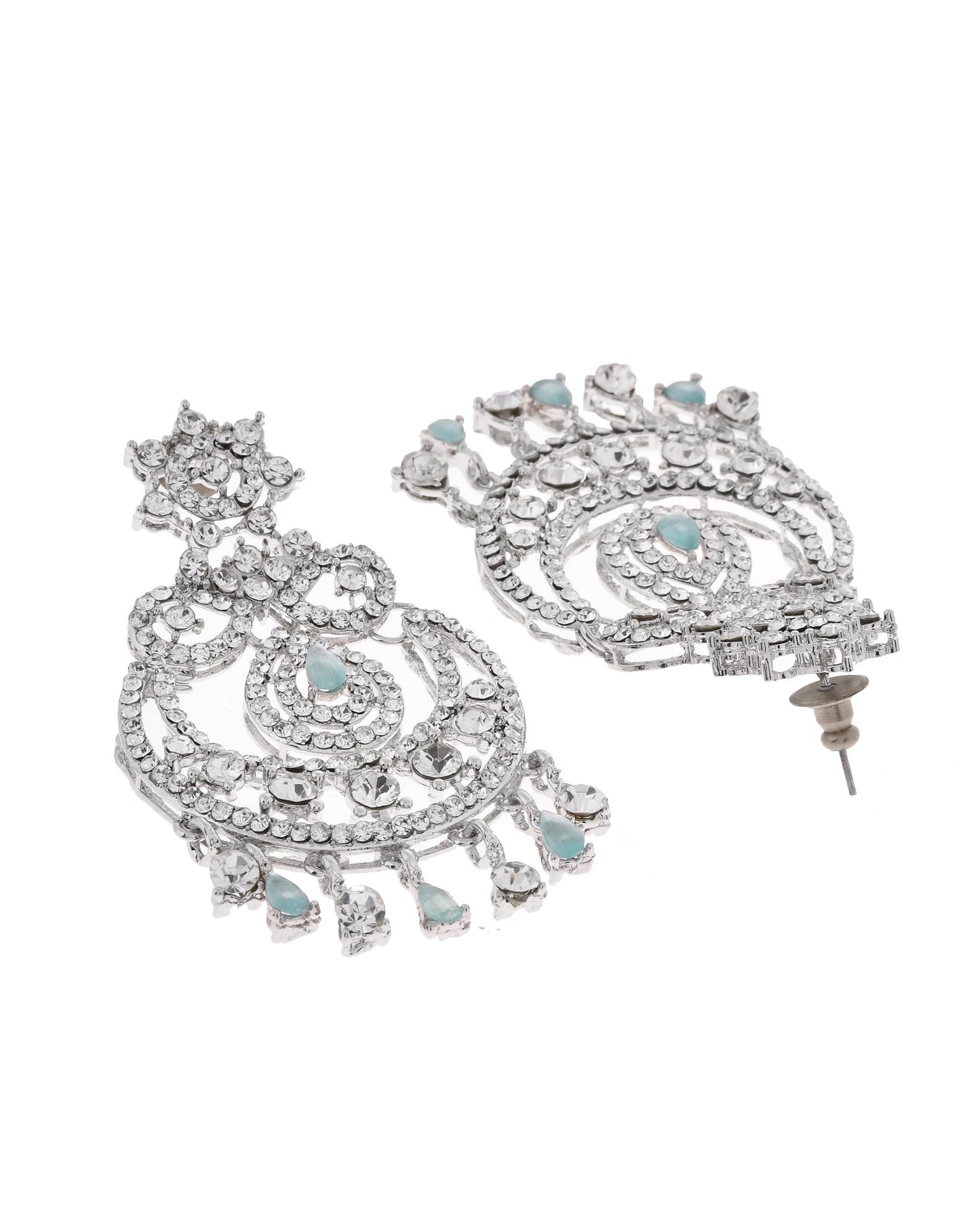 VOJ Silver-Plated American Diamond Studded Jewellery Set - Swadesiicart