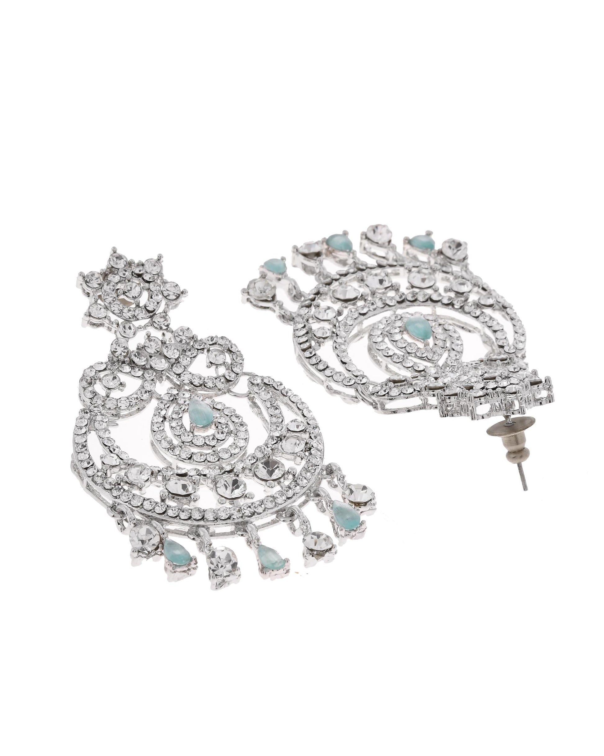 VOJ Silver-Plated American Diamond Studded Jewellery Set - Swadesiicart