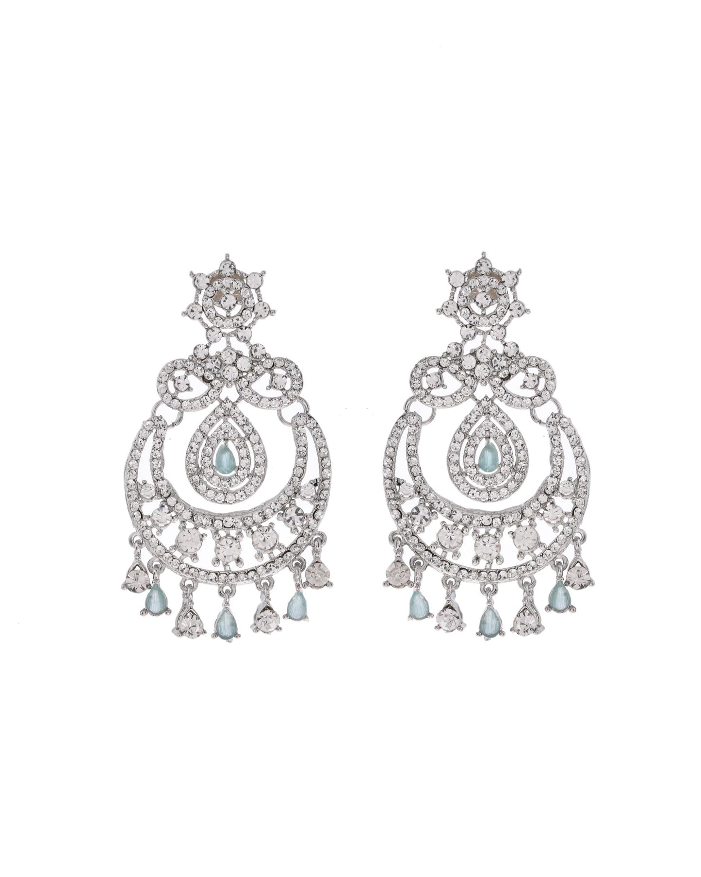 VOJ Silver-Plated American Diamond Studded Jewellery Set - Swadesiicart