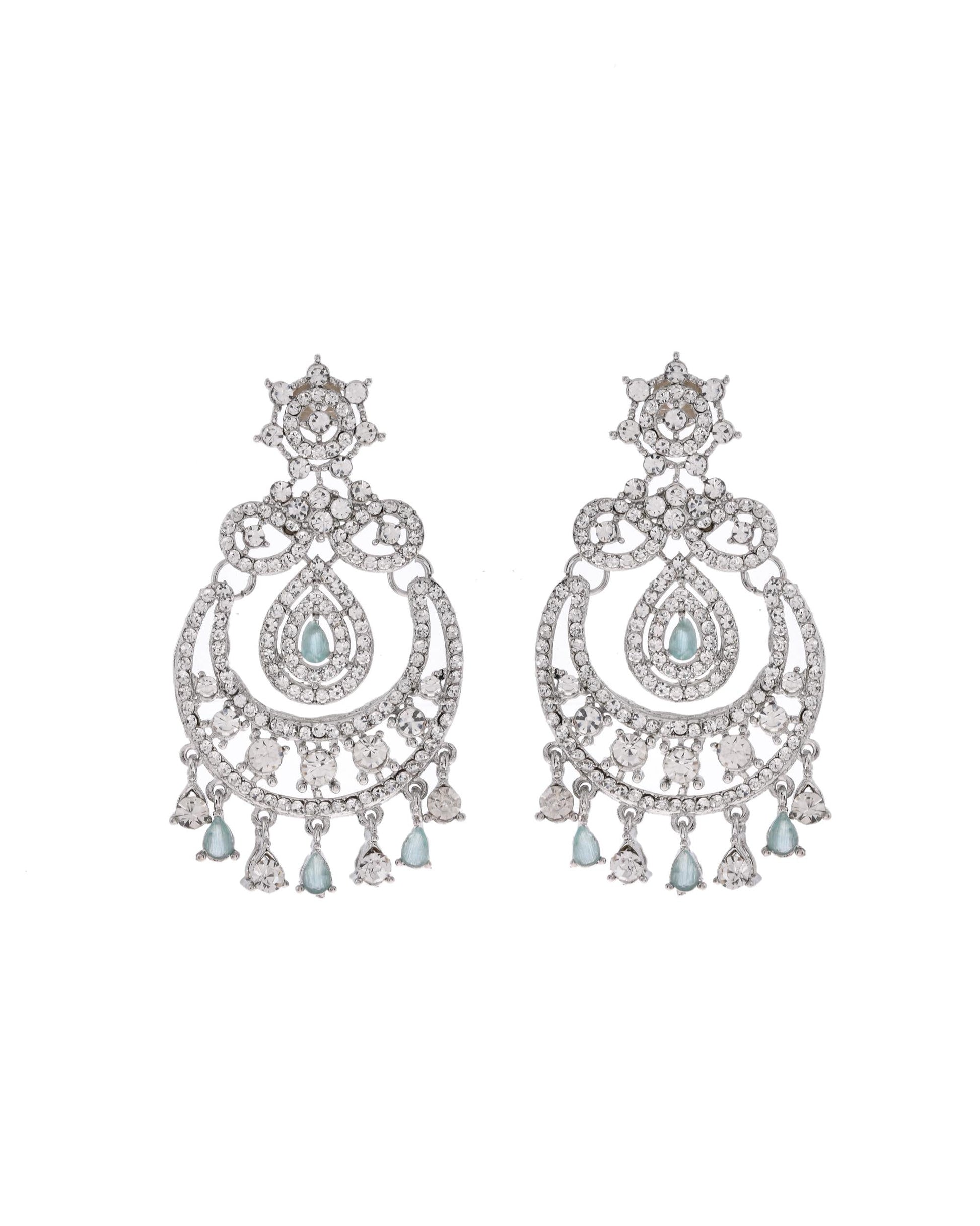 VOJ Silver-Plated American Diamond Studded Jewellery Set - Swadesiicart