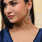 VOJ Silver Plated Ad Stone Studded Crescent Shaped Long Drop Earrings - Swadesiicart