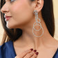 VOJ Silver Plated Ad Stone Studded Crescent Shaped Long Drop Earrings - Swadesiicart