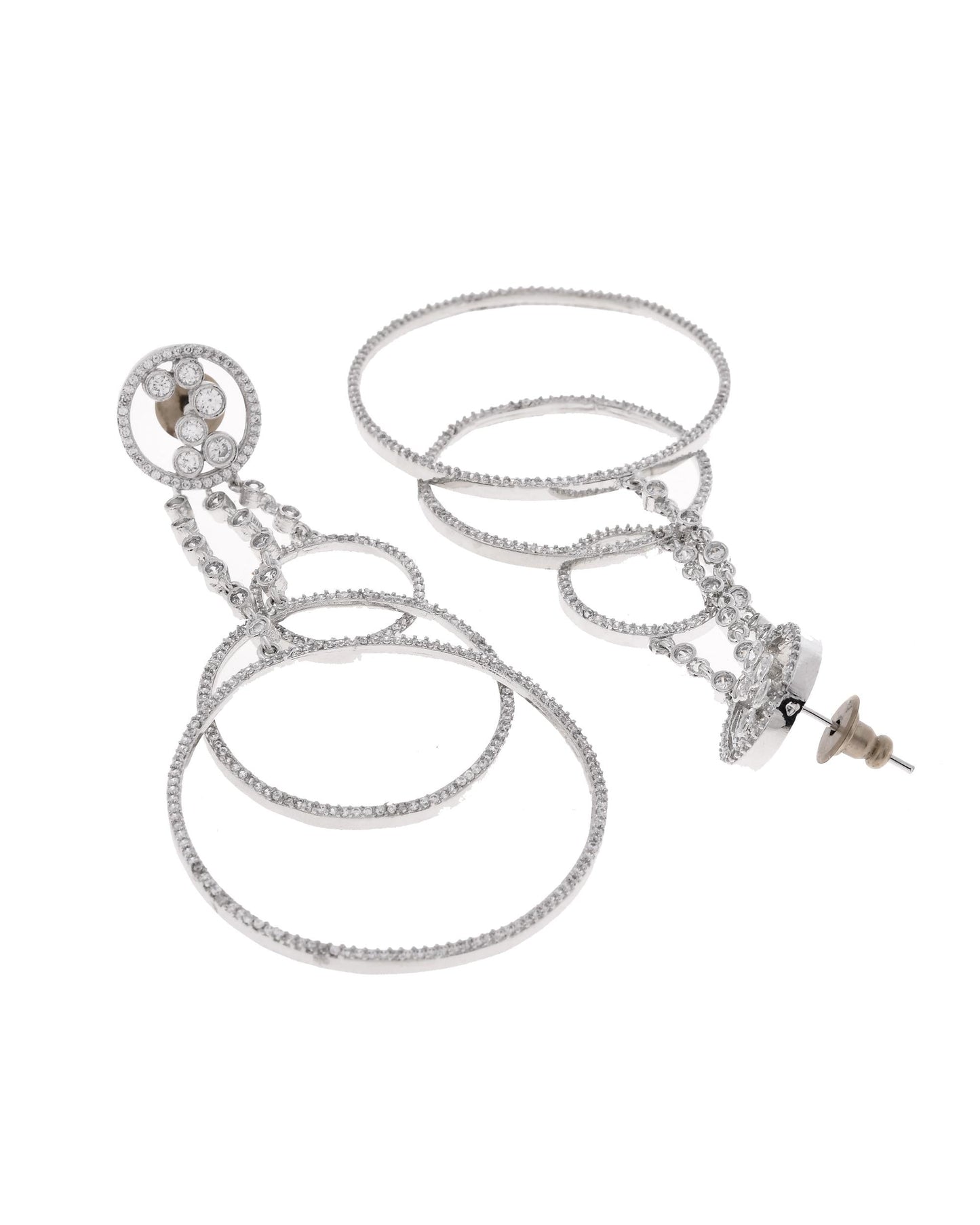 VOJ Silver Plated Ad Stone Studded Crescent Shaped Long Drop Earrings - Swadesiicart
