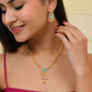 VOJ Gold-Polished Ad-Studded Sea Green Stone Jewellery Set - Swadesiicart