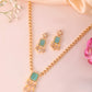 VOJ Gold-Polished Ad-Studded Sea Green Stone Jewellery Set - Swadesiicart