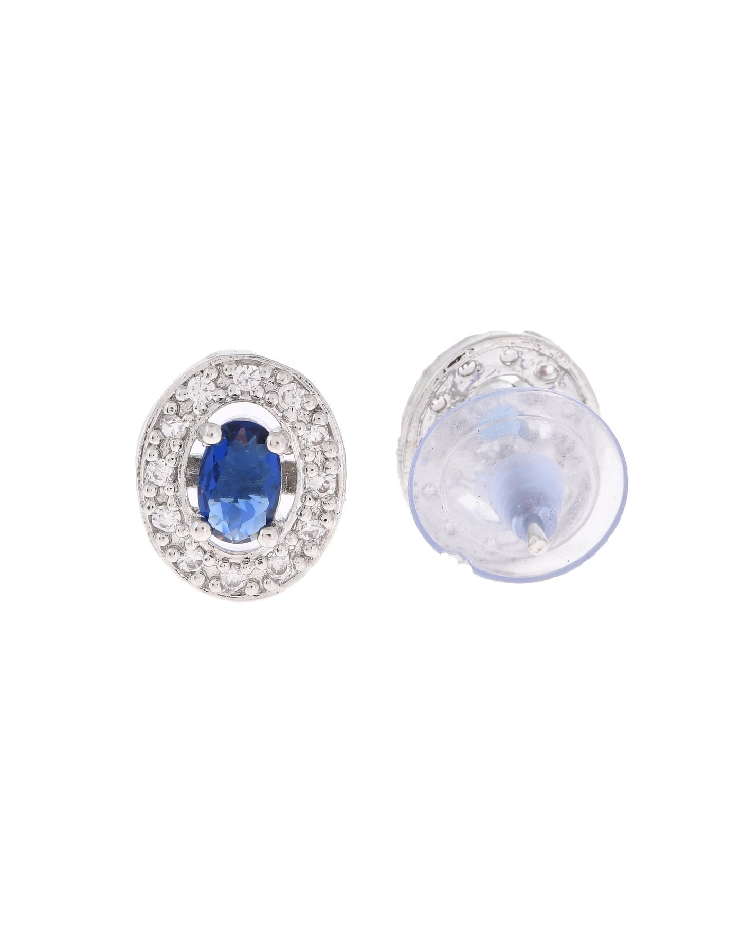 VOJ Silver Plated Blue Ad-Studded Pendant With Chain And Earrings Set - Swadesiicart