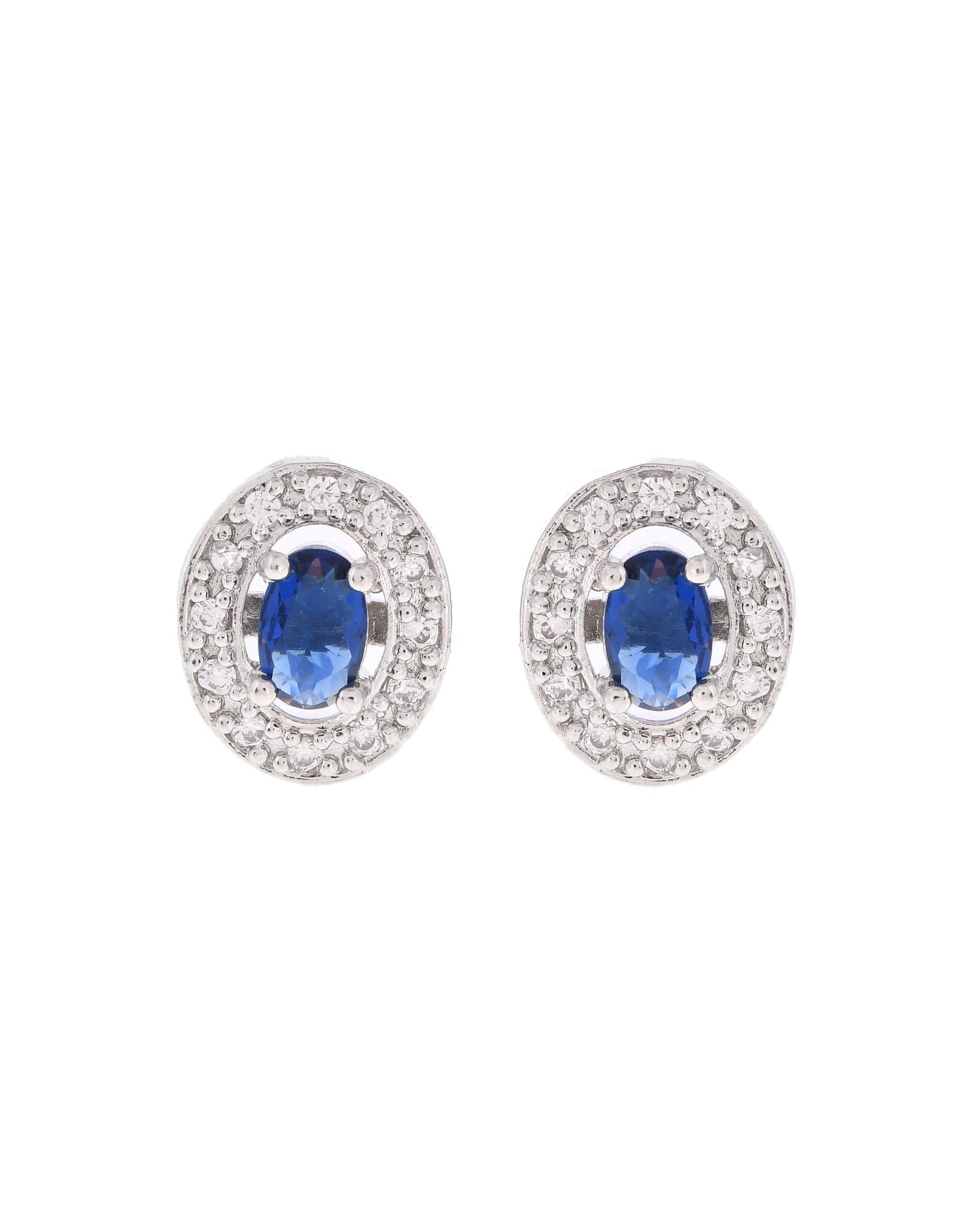 VOJ Silver Plated Blue Ad-Studded Pendant With Chain And Earrings Set - Swadesiicart