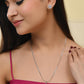 VOJ Silver Plated Pink Ad-Studded Pendant With Chain And Earrings Set - Swadesiicart