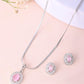 VOJ Silver Plated Pink Ad-Studded Pendant With Chain And Earrings Set - Swadesiicart