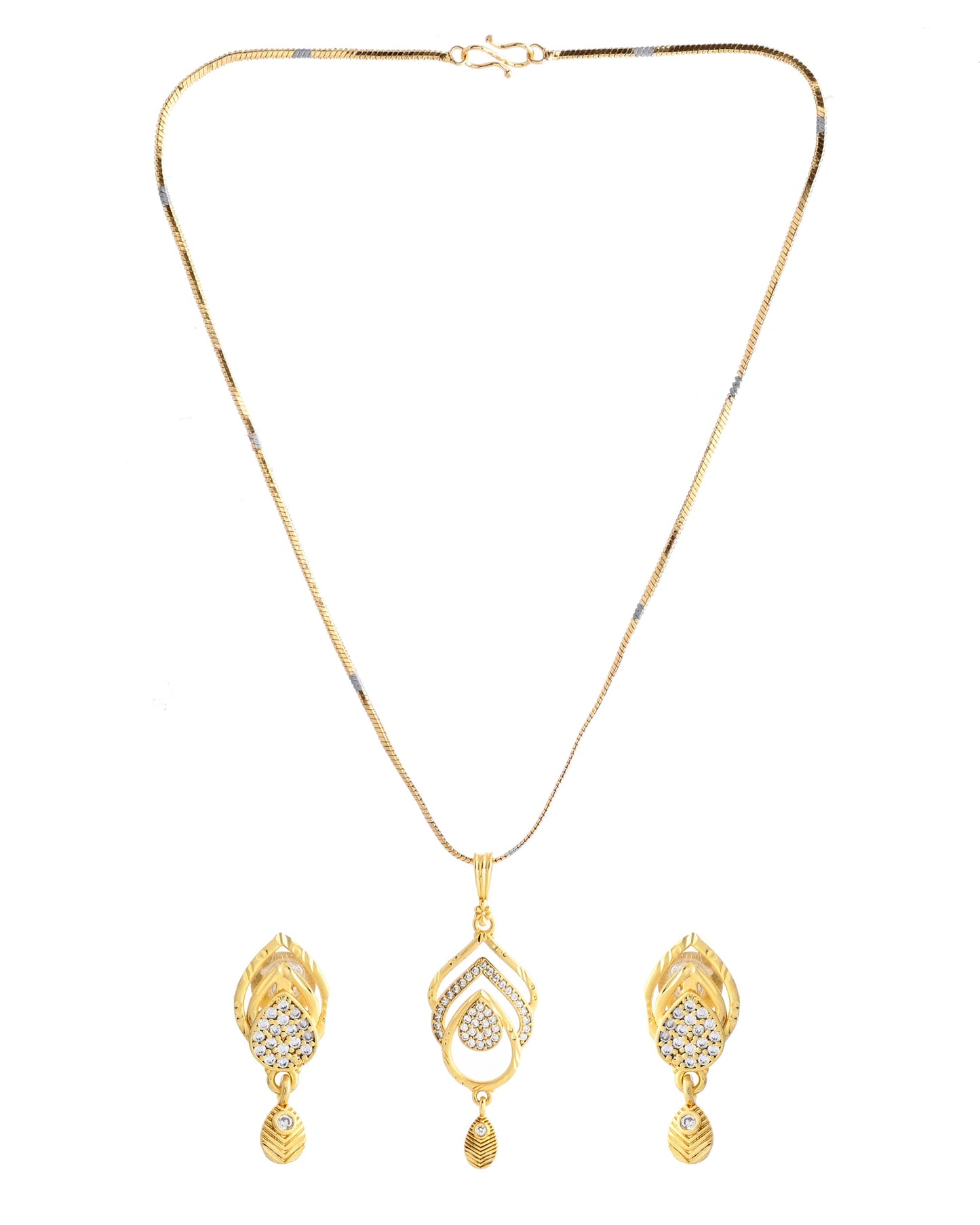 VOJ Gold-Polished AD Stone Studded Designer Chain Set | Swadesiicart