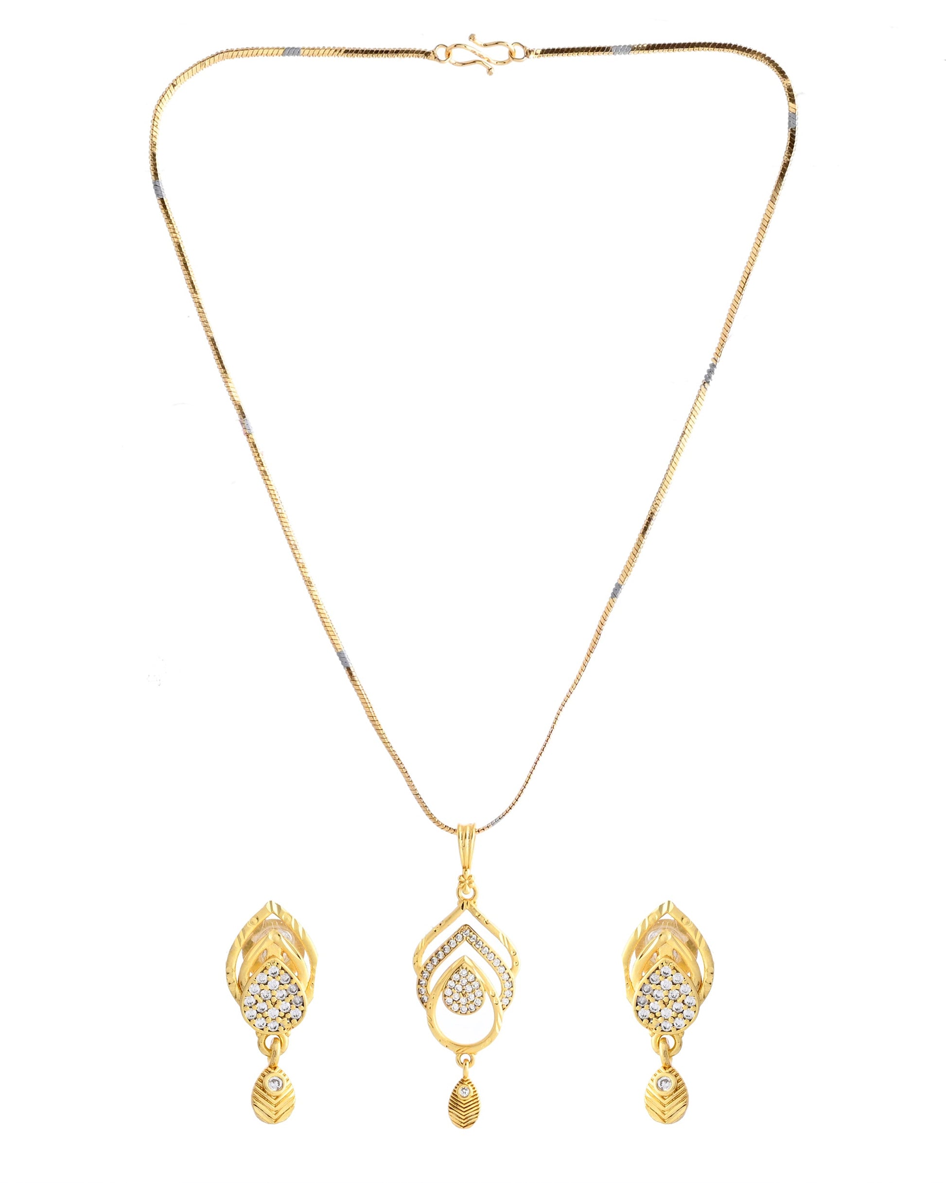 VOJ Gold-Polished AD Stone Studded Designer Chain Set | Swadesiicart