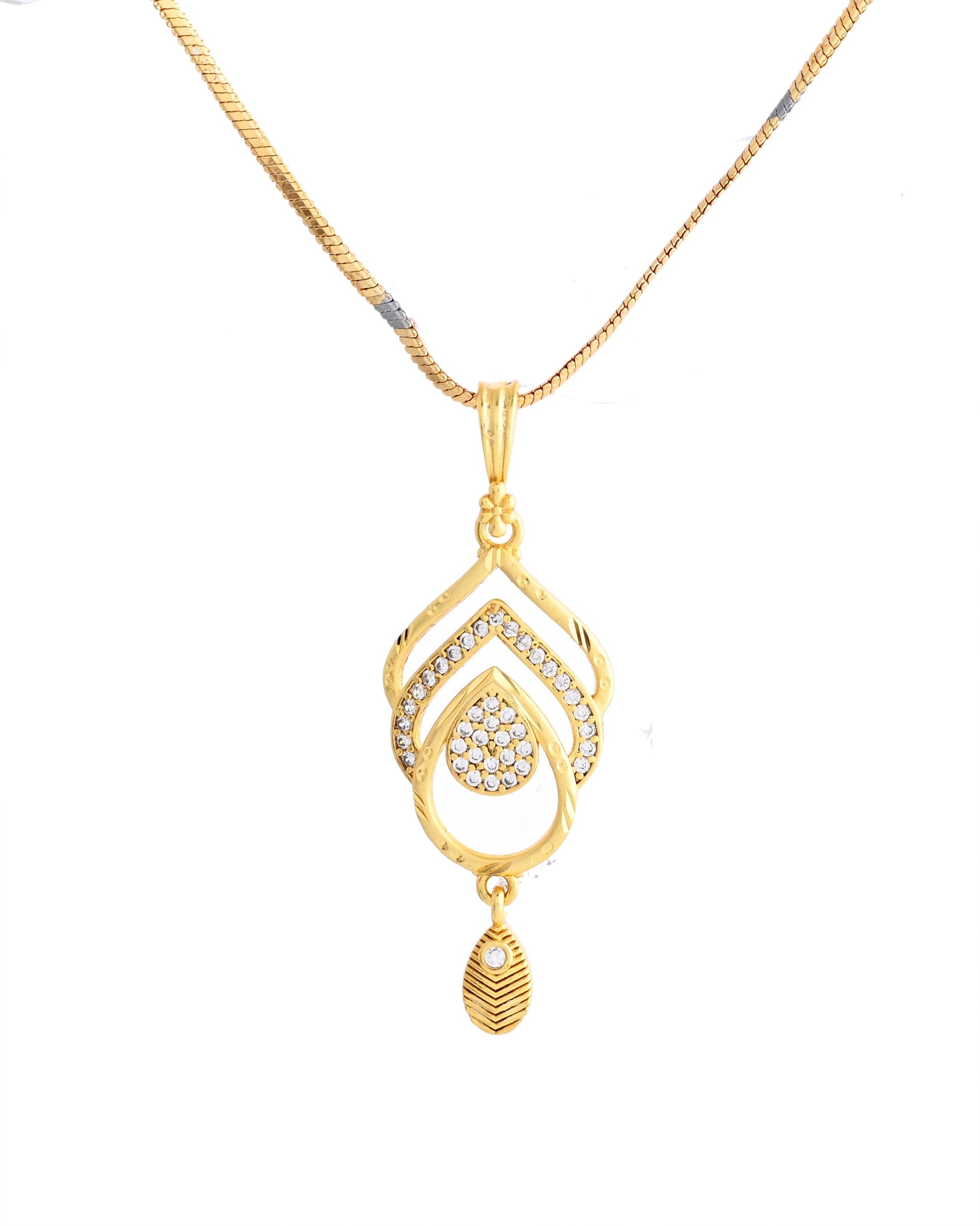 VOJ Gold-Polished AD Stone Studded Designer Chain Set | Swadesiicart