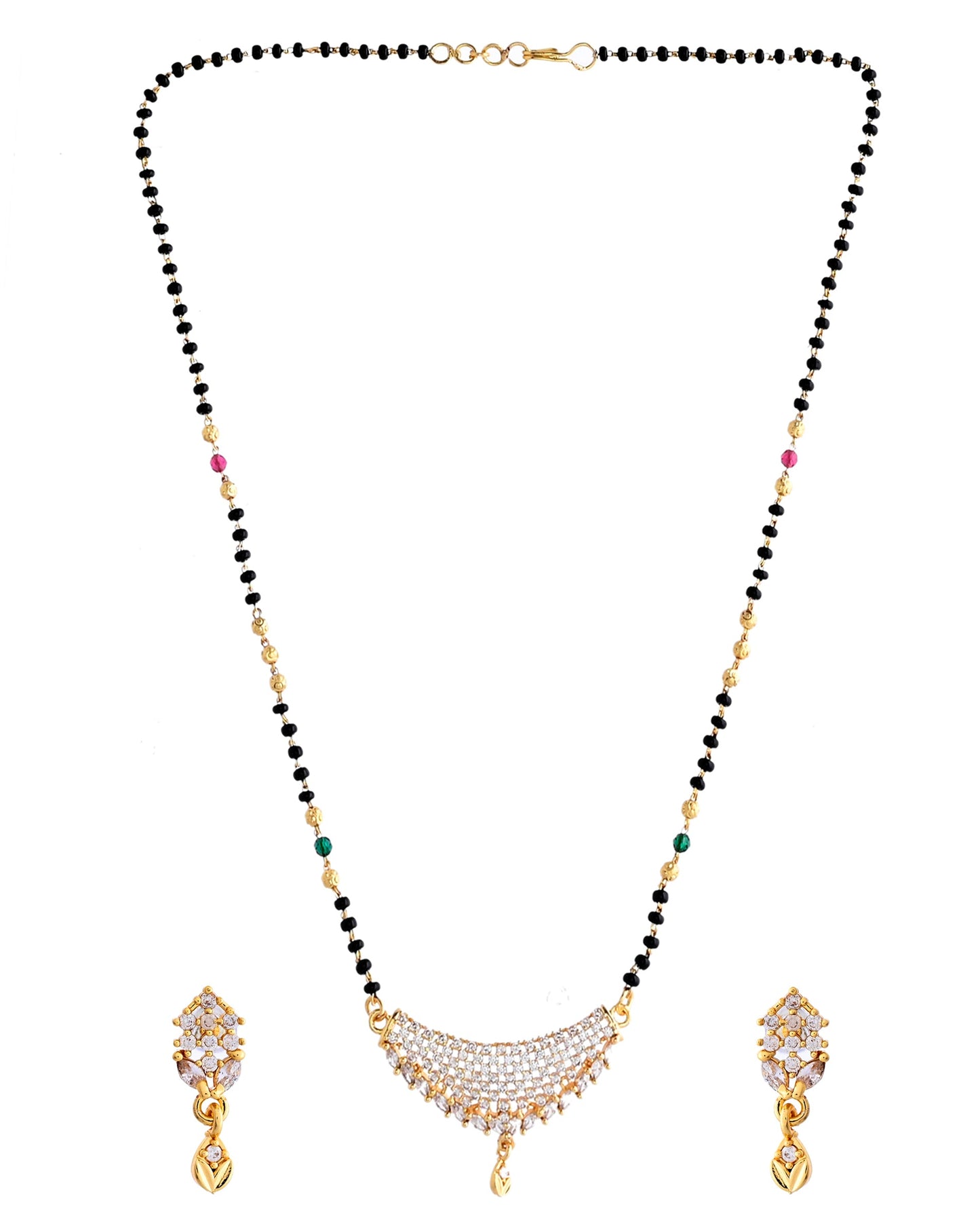 VOJ Gold-Polished AD Stone Studded MangalSutra Set - Swadesiicart