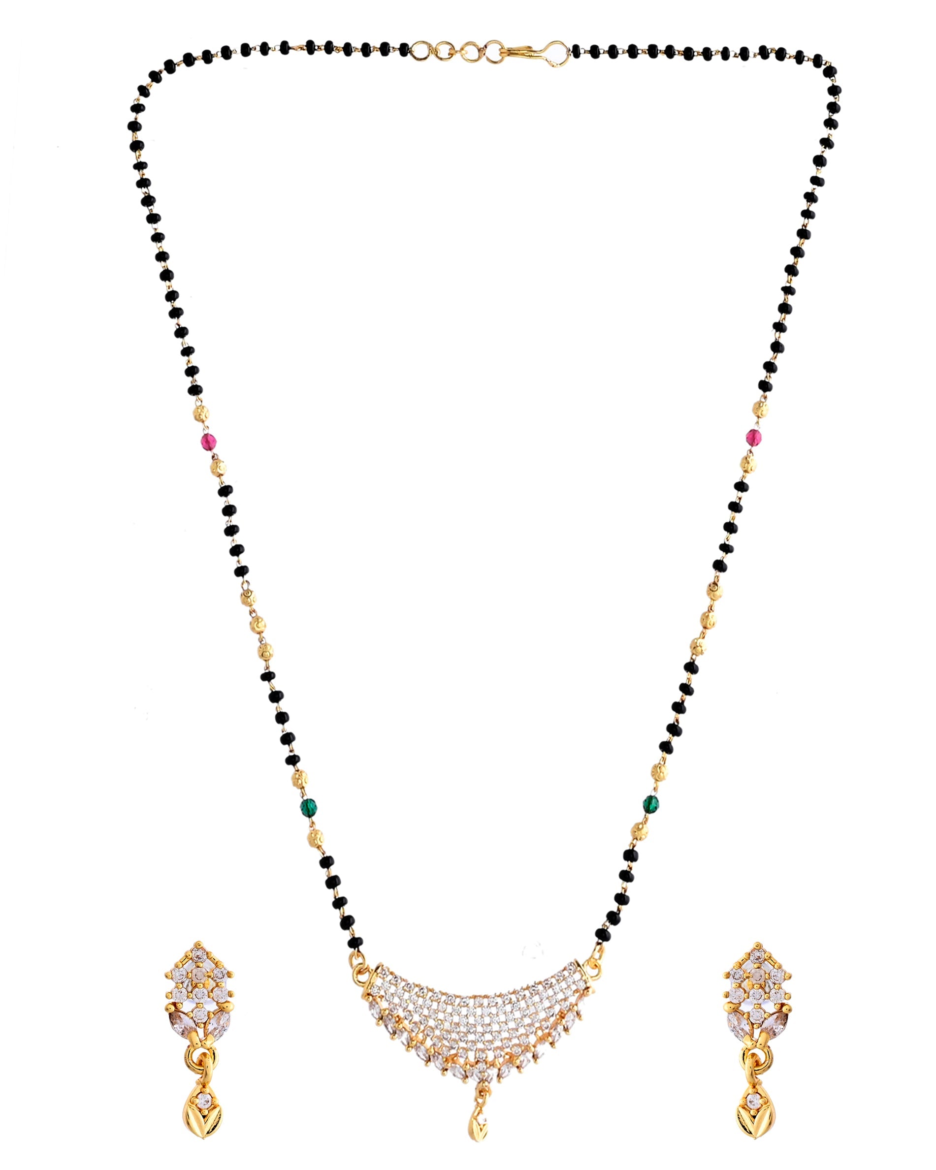 VOJ Gold-Polished AD Stone Studded MangalSutra Set - Swadesiicart