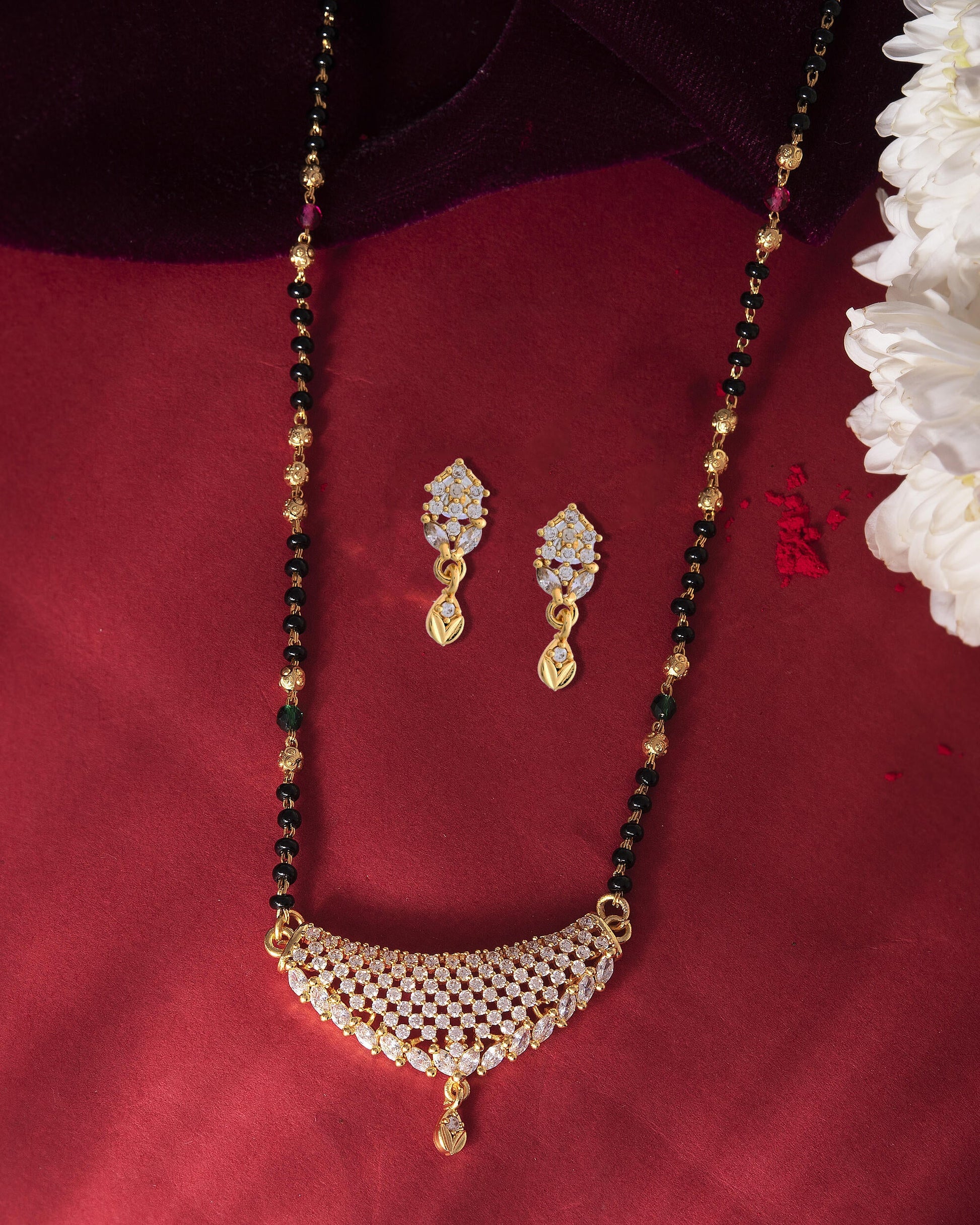 VOJ Gold-Polished AD Stone Studded MangalSutra Set - Swadesiicart