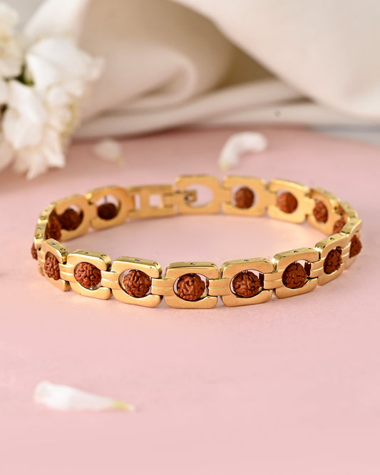 VOJ Men's Gold Toned Rudraksha Bracelet - Swadesiicart