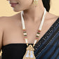 VOJ Gold-Polished Moon Stone Studded long Necklace With Earrings Set - Swadesiicart