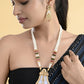 VOJ Gold-Polished Moon Stone Studded long Necklace With Earrings Set - Swadesiicart