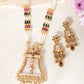 VOJ Gold-Polished Moon Stone Studded long Necklace With Earrings Set - Swadesiicart