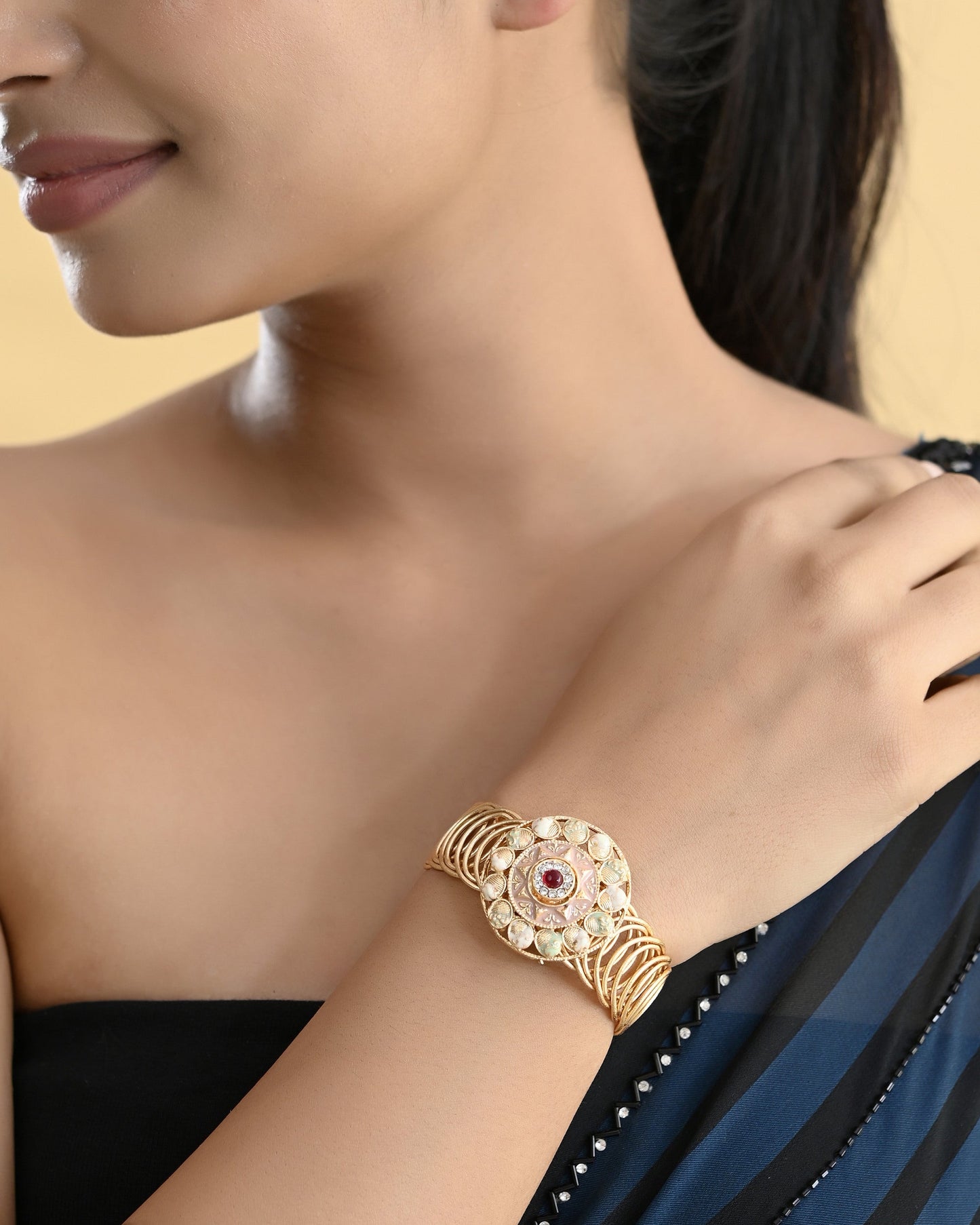 VOJ Kundan Studded Circular Women's Bracelet - Swadesiicart