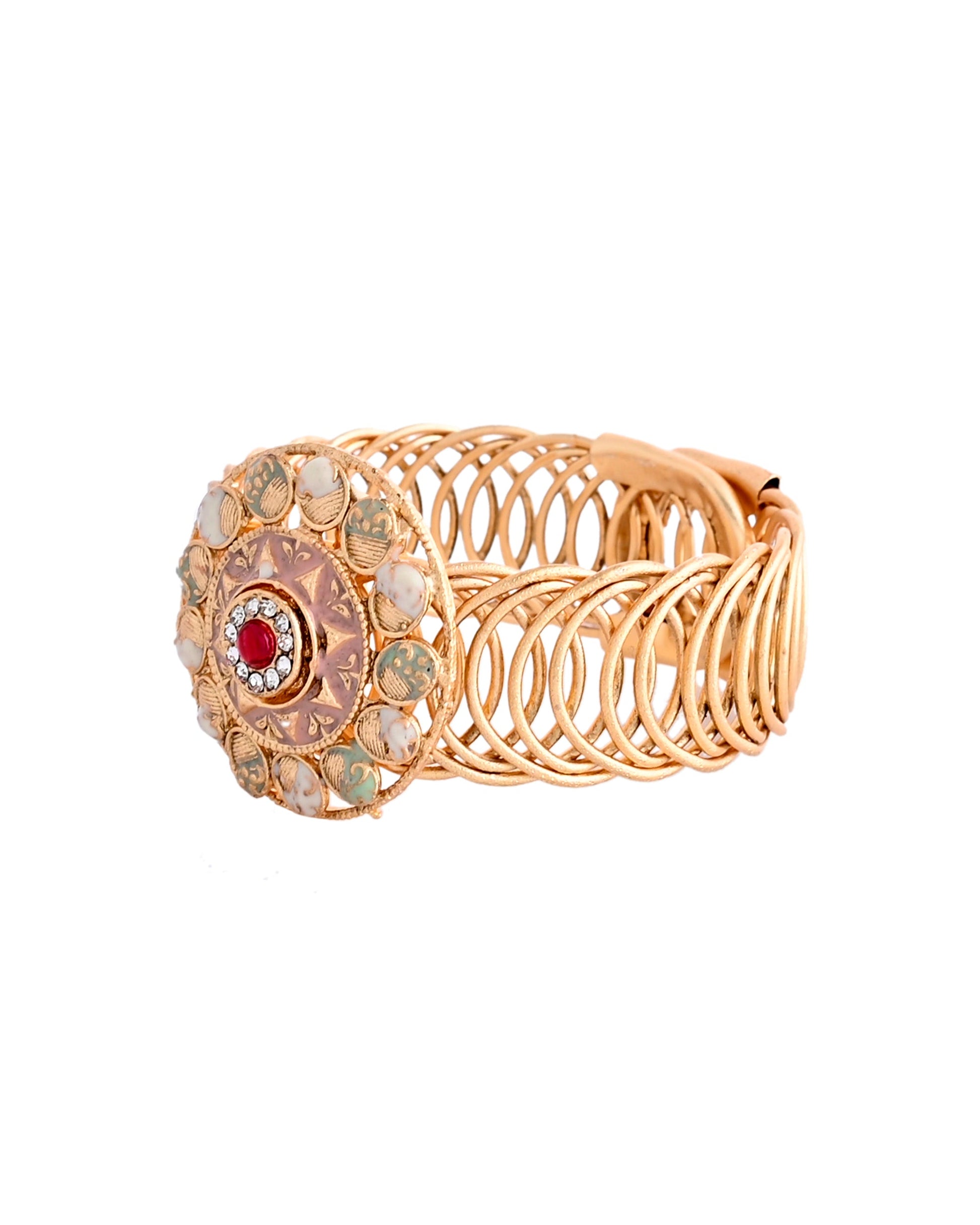 VOJ Kundan Studded Circular Women's Bracelet - Swadesiicart