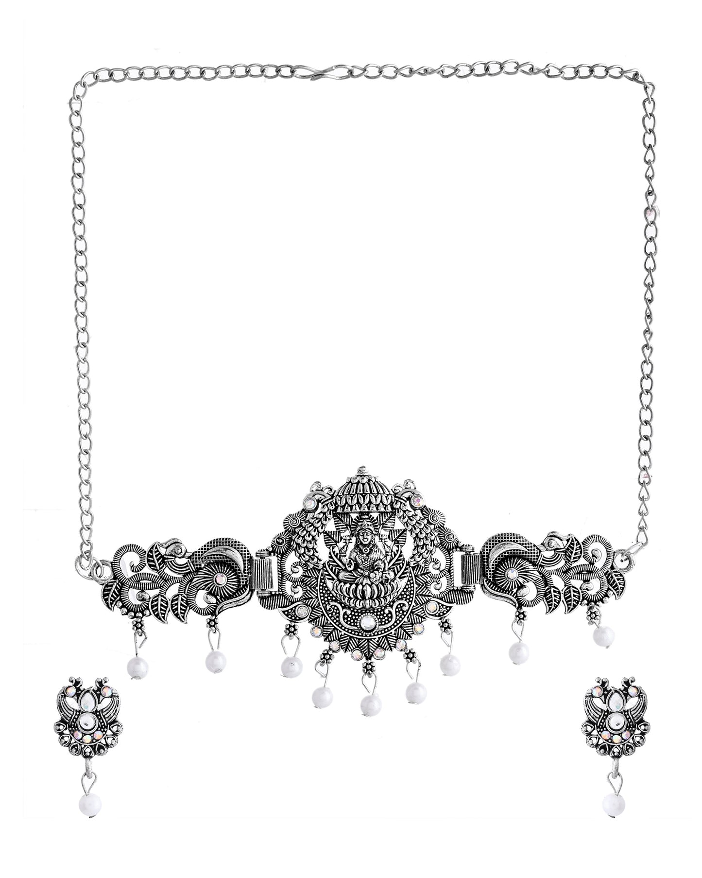 VOJ Silver Plated Oxidized Temple Jewellery Set - Swadesiicart