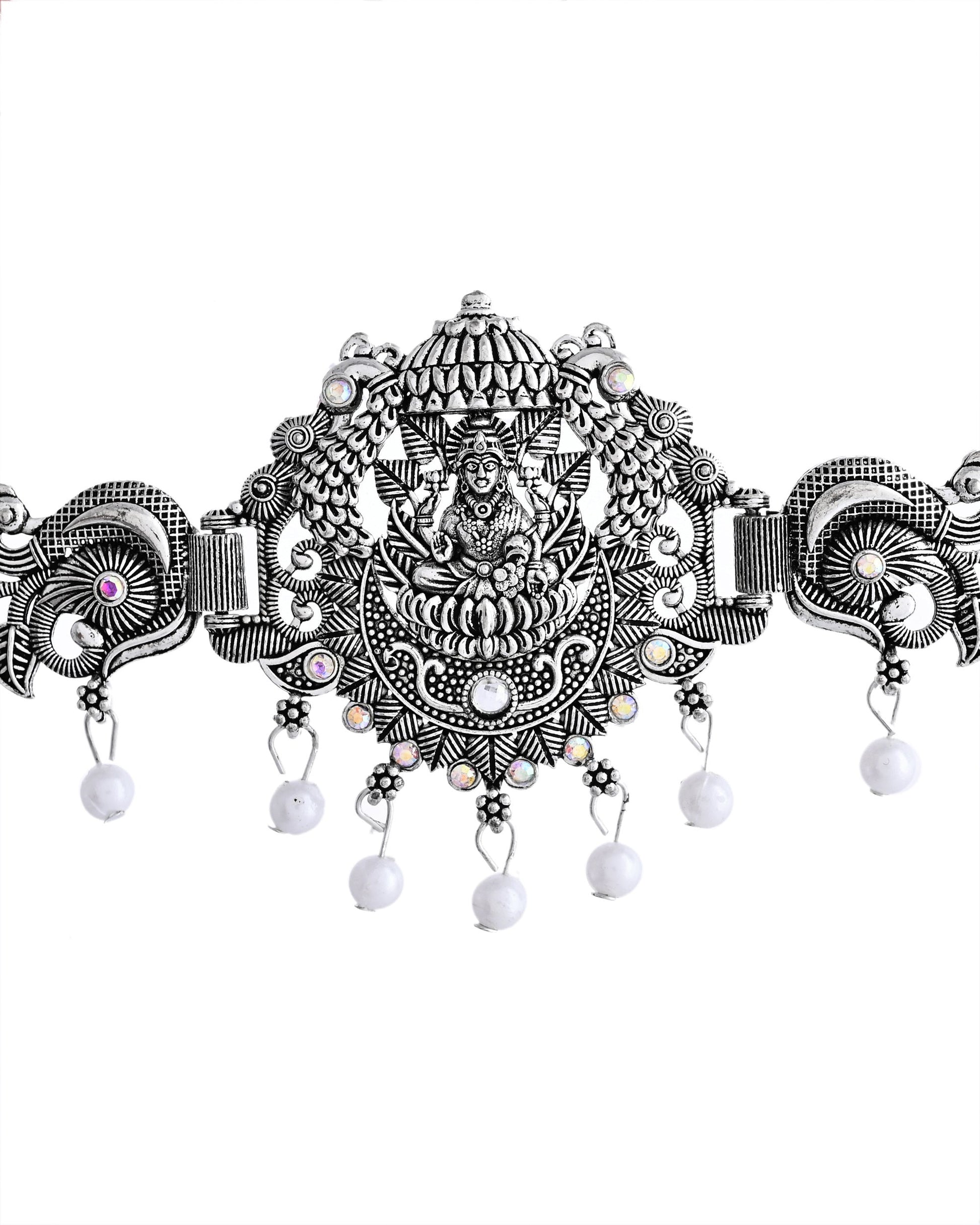 VOJ Silver Plated Oxidized Temple Jewellery Set - Swadesiicart