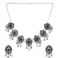 VOJ Silver Toned Peacock Printed Choker Necklace With Earrings Set - Swadesiicart