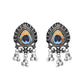 VOJ Silver Toned Peacock Printed Choker Necklace With Earrings Set - Swadesiicart