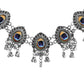 VOJ Silver Toned Peacock Printed Choker Necklace With Earrings Set - Swadesiicart