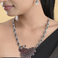 VOJ Silver Plated Peacock Shaped Multi Color Stone Studded Jewellery Set - Swadesiicart