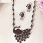 VOJ Silver Plated Peacock Shaped Multi Color Stone Studded Jewellery Set - Swadesiicart