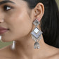 VOJ Silver Plated Mirror Studded Square Shaped Earrings - Swadesiicart