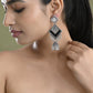 VOJ Silver Plated Mirror Studded Square Shaped Earrings - Swadesiicart